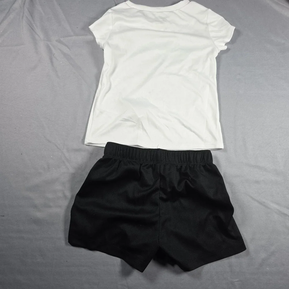 Nike Dri-Fit Little Girl's  2-Piece Graphic Tee & Short Set White Black 4T
